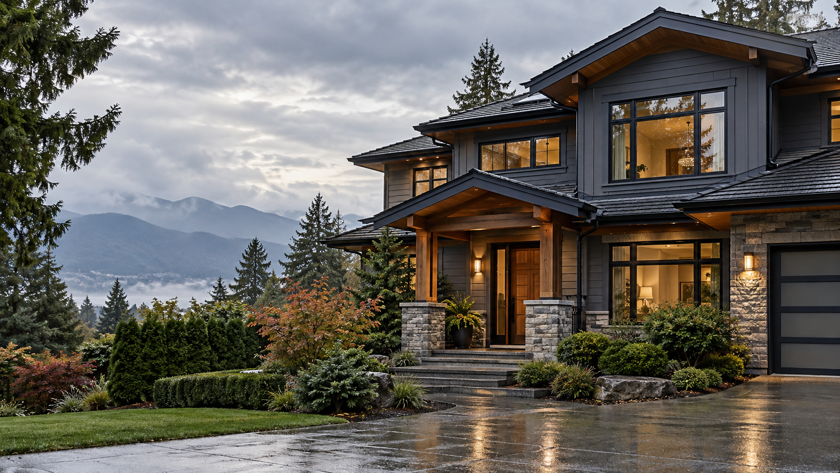 A well-maintained Greater Vancouver home after rain